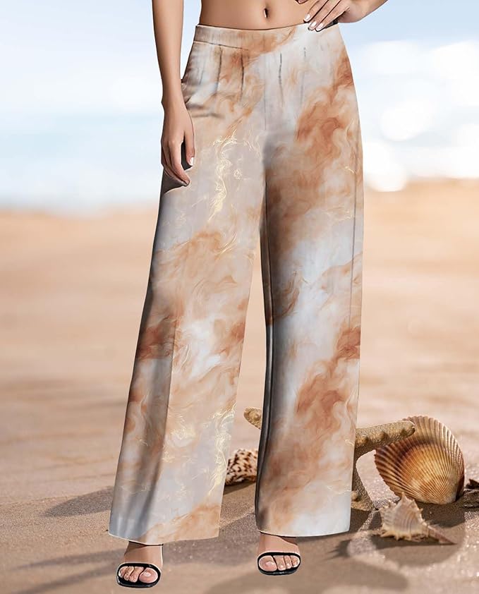 Womens Boho Pants Casual Oversize High Waisted Wide Leg Trousers Pattern Printed Ourdoors Pant for 2025 Summer