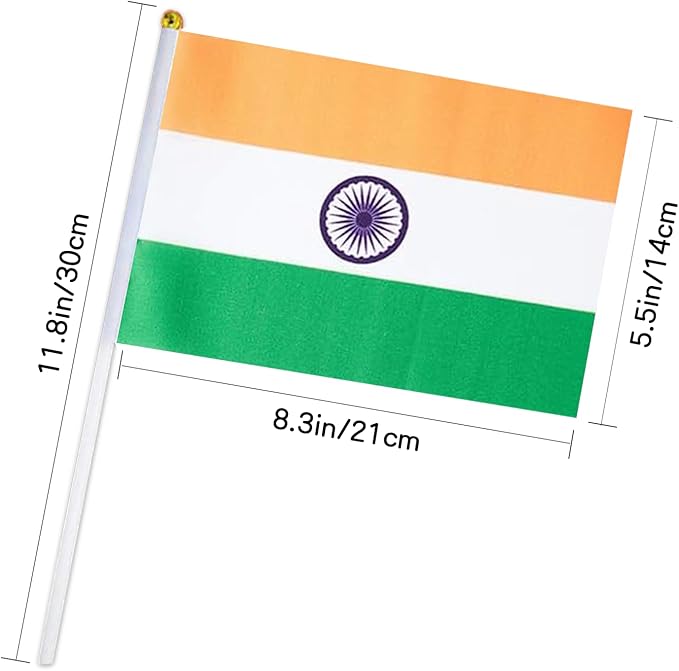 India Flag Small Indian Flag 12 Pack Mini Hand Held Indian Flags on Sticks for Party Parades Sports Events Patriotic Holiday Decorations