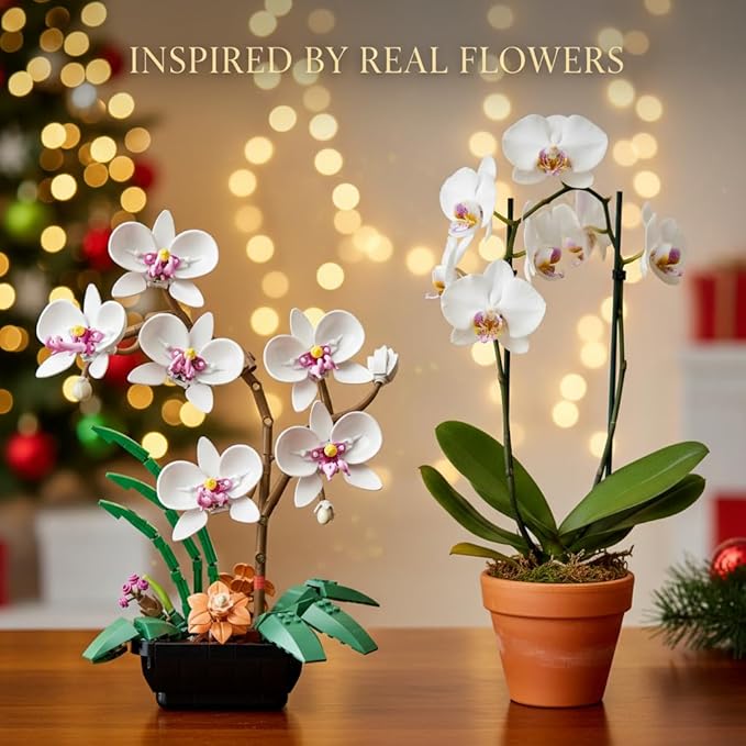 WISEPLAY White Orchid Building Block Flower Set for Adults – 581 PCS Botanical Collection Model Kit, Elegant for Women, Creative Adult Craft Set