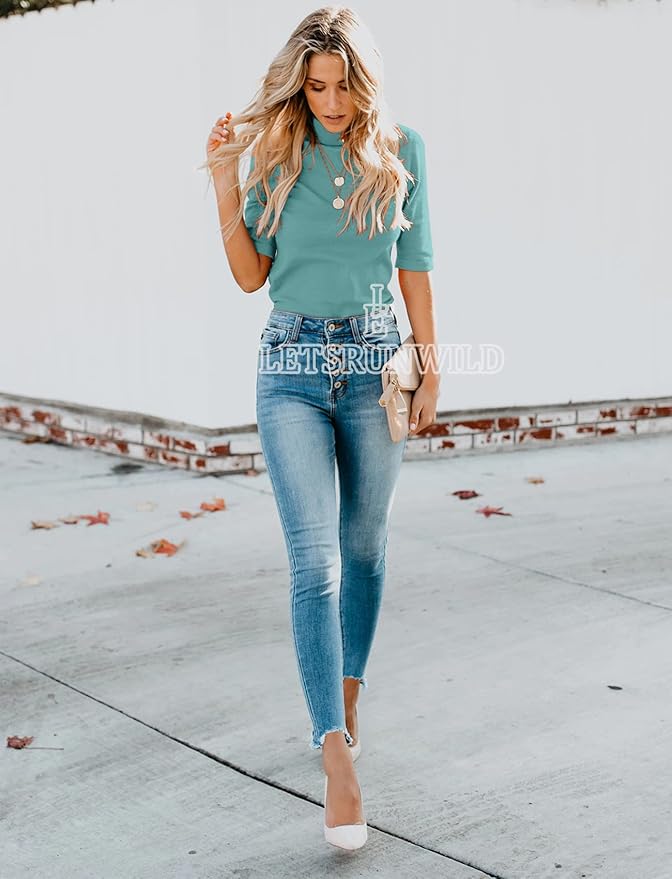 LETSRUNWILD Business Casual Tops for Women Dressy Cute Tops Mock Turtleneck Tshirts Shirts