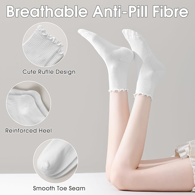 ANDERE ARTE Womens Ruffle Ankle Socks Cute Lettuce Edge Crew Socks for Women