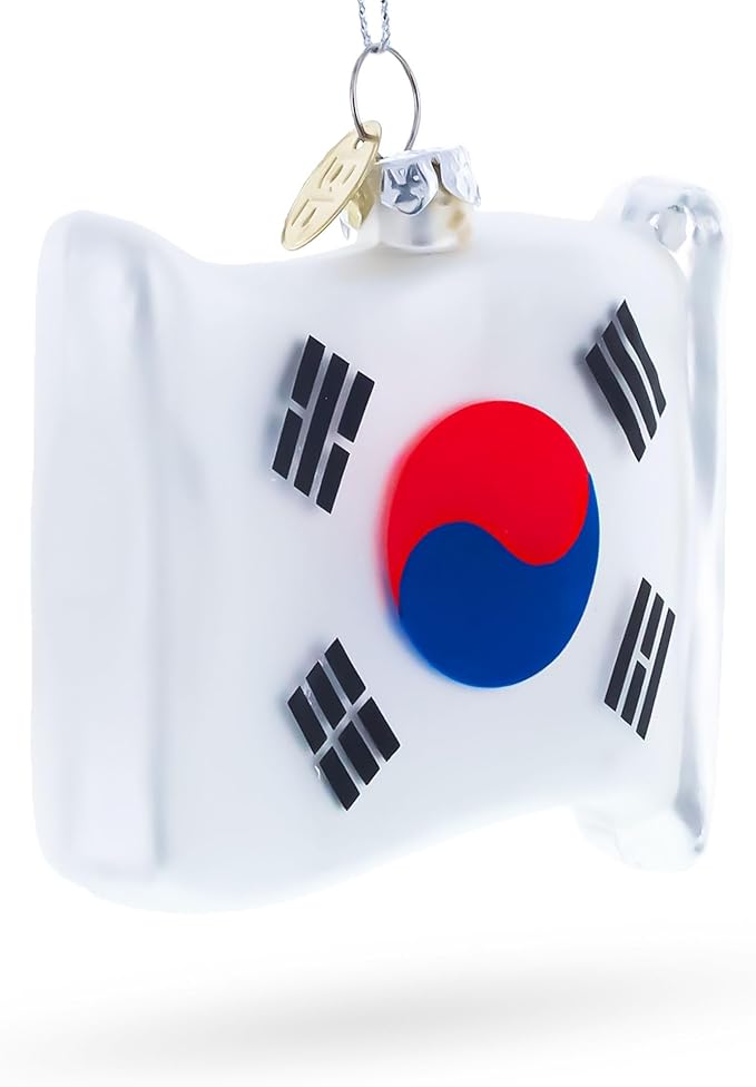 Waving Flag of South Korea Blown Glass Christmas Ornament