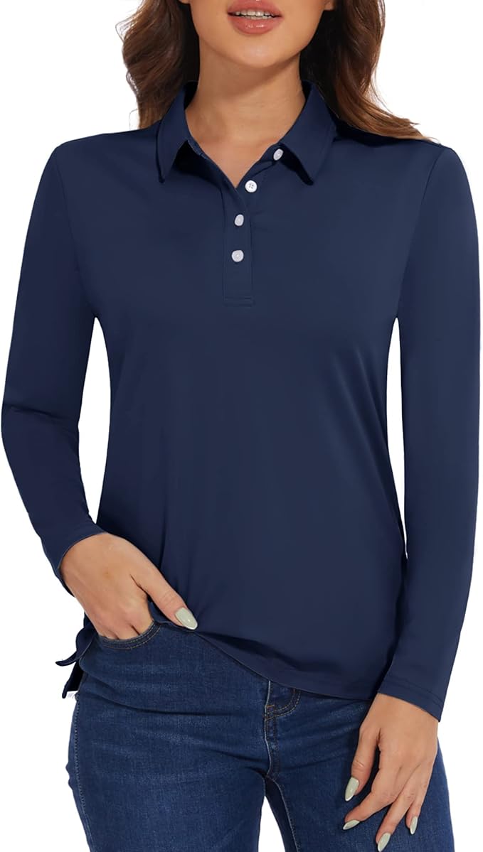 MAGCOMSEN Women's Polo Shirts Long Sleeve Golf Shirt Quick Dry UPF 50+ Sun Protection Lightweight Tennis Shirts