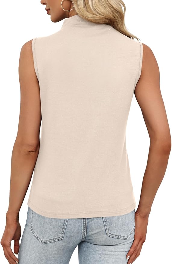 JUSTFASHIONNOW Womens Sleeveless Mock Turtleneck Tank Tops Stretchy Fitted Basic Casual Layer Shirts