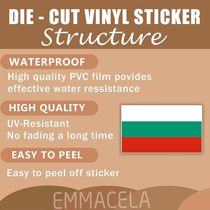 (3PCS) Bulgaria Flag stickers, Countries Flag Stickers - Waterproof Vinyl Decals For Laptops, Tumblers, Water Bottles, Books, Scrapbooks, Size 3 x 1.8