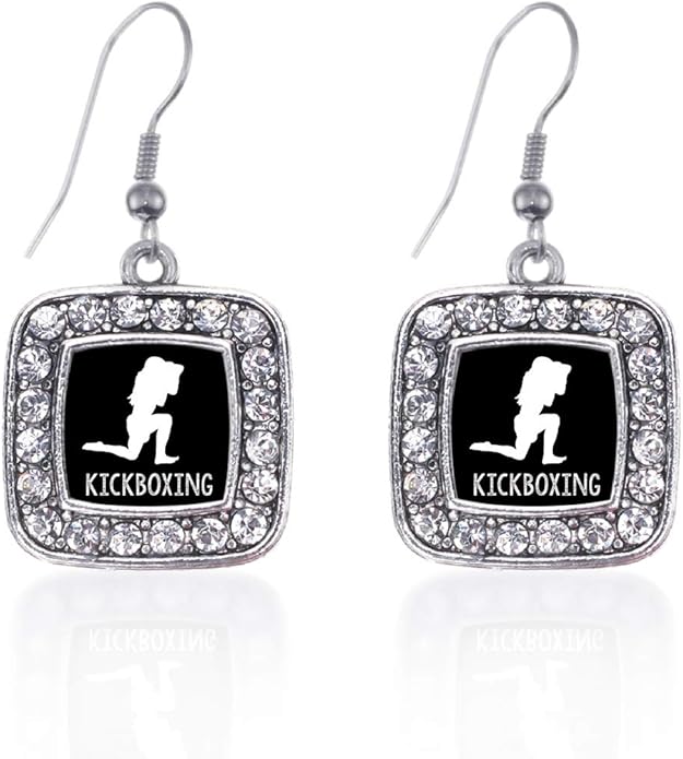 Inspired Silver - Silver Square Charm French Hook Drop Earrings with Cubic Zirconia Jewelry