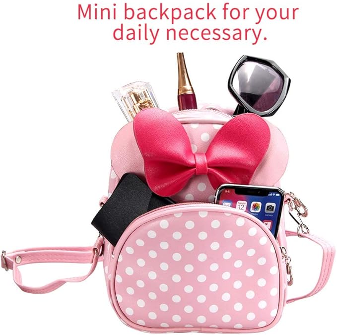 Voikukka Cute Mini Mouse Backpack for Toddler Girls Leather Kid Crossbody Bag Small Kids Mini Backpack Pink Toddler Cross Body Purse Travel Toys Baby Girl Backpacks