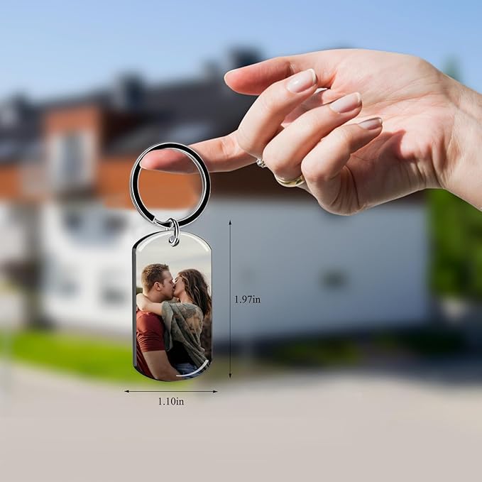 RSQGT Personalized Custom Keychain with Picture - Double Sided Engraving Photo Text Customized Key Chains for Men Boyfriend