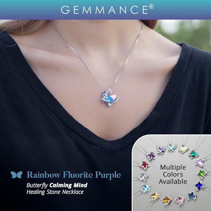 GEMMANCE Gift Butterfly Birthstone Crystal Necklace, Silver Tone with 18”+2” Chain, Necklace for Mother’s Day Anniversary Birthday Gifts for Women and Daughter, Valentine's Day
