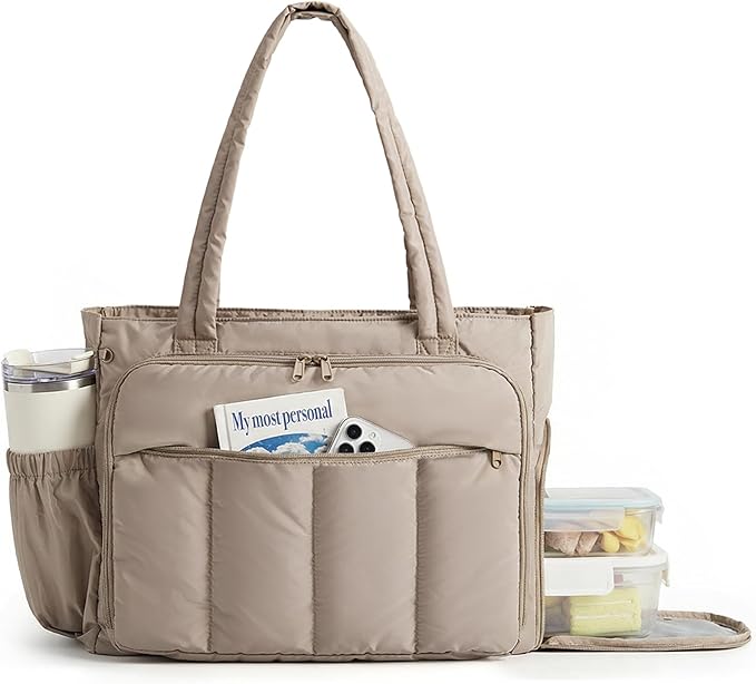 BAGSMART Tote Bag for Women, Teacher Tote with Insulated Compartment, Large Puffer Work Tote Handbags for Work