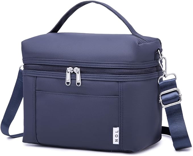NOL Natural Organic Lifestyle Small Insulated Lunch Bags for Women Cooler Bag Lightweight Nylon Waterproof Lunch Box For Work (Small, Navy blue)