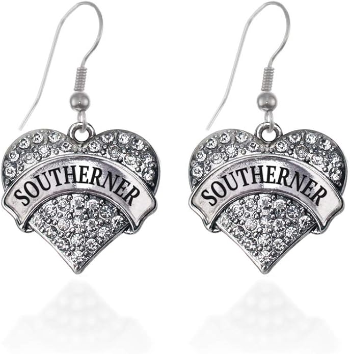 Inspired Silver - Silver Pave Heart Charm French Hook Drop Earrings with Cubic Zirconia Jewelry