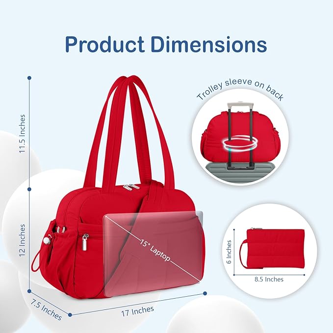 TOPDesign Travel Duffel Bag for Women, Puffer Gym Bag Sports Tote with Wet Pocket, Carry On Weekender with Luggage Sleeve (Red)
