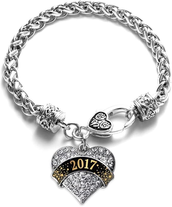 Inspired Silver - Silver Pave Heart Charm Bracelet with Cubic Zirconia Jewelry