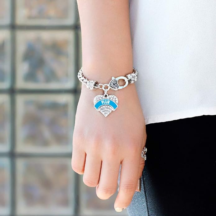 Inspired Silver - Silver Pave Heart Charm Bracelet with Cubic Zirconia Jewelry