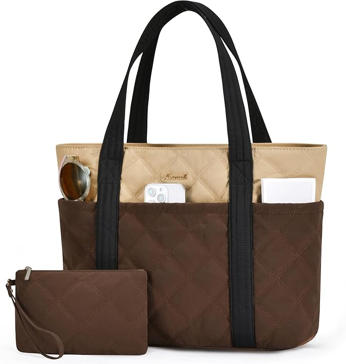 LOVEVOOK Puffer Tote Bag for Women, Puffy Work Handbag, Travel Shoulder Carry On Bag with Zipper for Teacher Nurse Gym