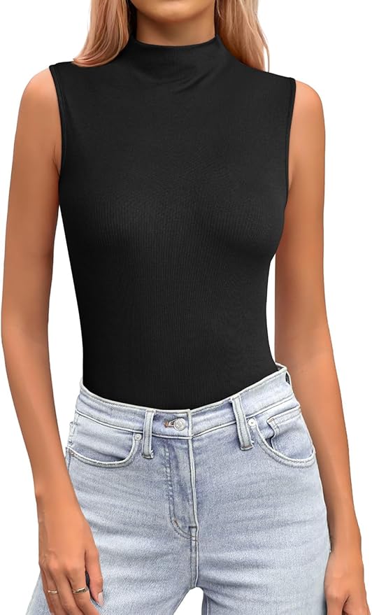 JUSTFASHIONNOW Womens Sleeveless Mock Turtleneck Tank Tops Stretchy Fitted Basic Casual Layer Shirts