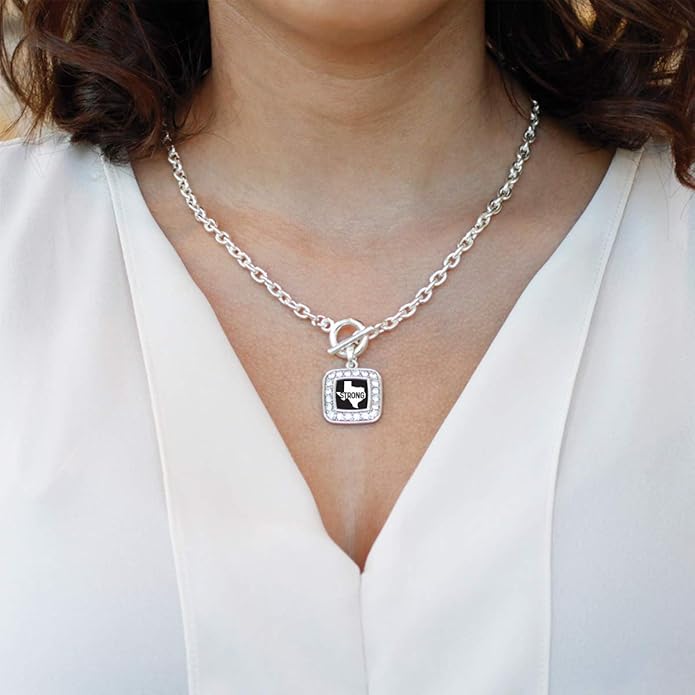 Inspired Silver - Silver Square Charm 18 Inch Necklace with Cubic Zirconia Jewelry
