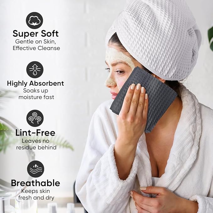 HOMEXCEL Grey Waffle Washcloths Towels 10 Pack, Premium Microfiber Face Towels, Ultra Soft, Lightweight Highly Absorbent Quick Dry Washcloths for Bathroom, Gym, Shower, Hotel, Spa 12 x 12 Inch