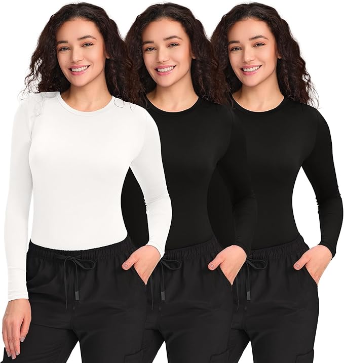 COZYFIT 3 Pack Scrub Undershirts Long Sleeve Women - Underscrub Comfort Tee