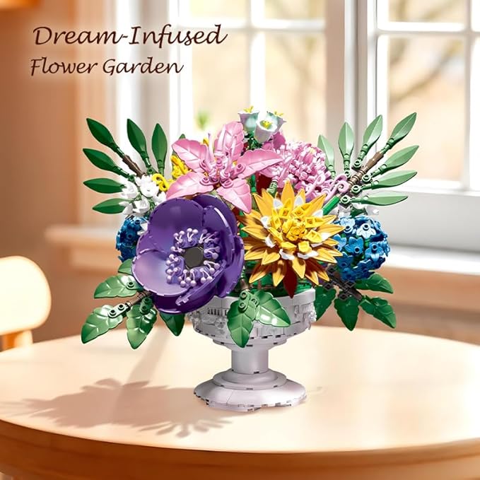 noziaa Botanicals Flower Arrangement Artificial Flowers Building Set, Home Office Decoration Succulent Plant Bonsai Building Toy, Gift for Girls, Standard Particles 1081 PCS (JJ9234)