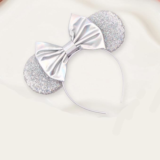 Sequin Mouse Ears Headbands for Women Girls Boys, Glitter Bows Headband for Kids Adults Birthday Party Costume Halloween