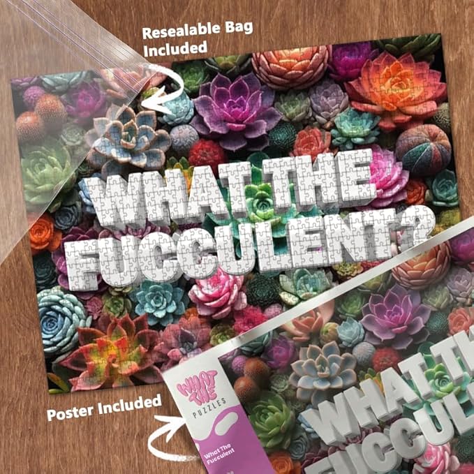 What The Puzzles 1000 Piece Puzzle - Jigsaw Puzzles 1000 Pieces, 27.55 x 19.68 inches, Board Games for Adults, Succulent Theme, Brain Teaser Puzzles for Adults with Art Poster and Resealable Bag