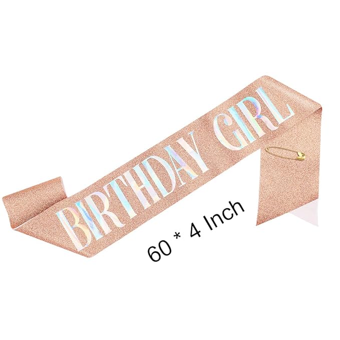 AOPRIE Birthday Crown for Women with Sash Rose Gold Blink Pink Tiara for Women Birthday Girl Headband Princess Crown Rhinestone Party Accessories