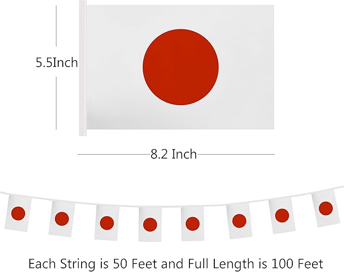 Yamiuo 100 Feet Japan String Flag, 76 Pcs Japanese Banner Flag, Small Mini World Banner Flags for Sports Events, Bars Decorations, School Festivals, Party Decorations, Celebrations (Japan)