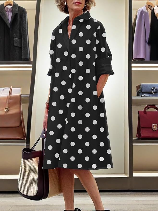 Womens 2025 Long Sleeve Button Down Shirt Summer Dress Casual V Neck Loose Fit Midi Shirt Dresses with Pockets