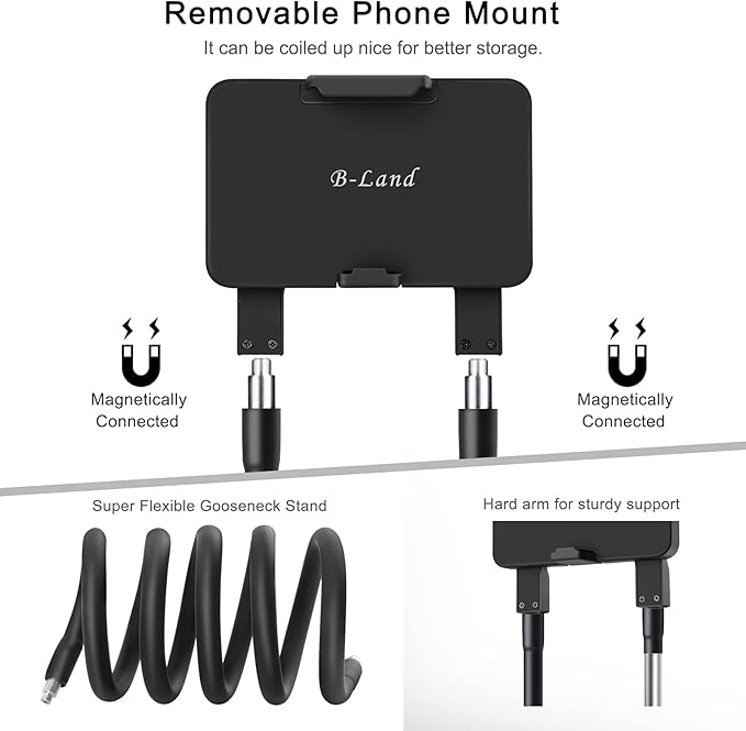 B-Land Upgrade Phone Holder for Bed, Neck Phone Holder Gooseneck Cell Phone Holders, Universal Mobile Phone Stand with Remote for Taking Videos & Group Photos (Black)