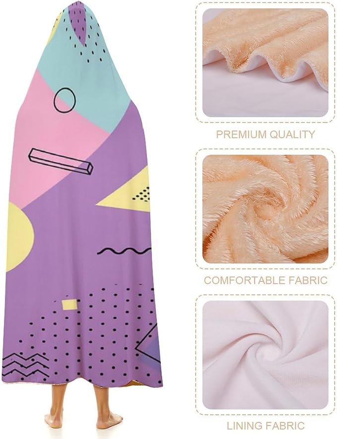 80s 90s Vintage Retro Wearable Blanket Flannel Hooded Blankets Soft Warm Blanket Hoodie for Room Couch Bed Office