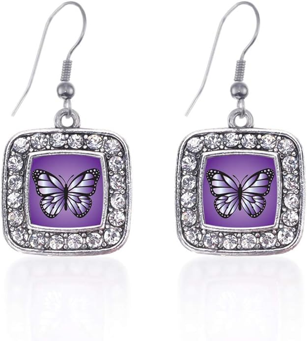 Inspired Silver - Silver Square Charm French Hook Drop Earrings with Cubic Zirconia Jewelry