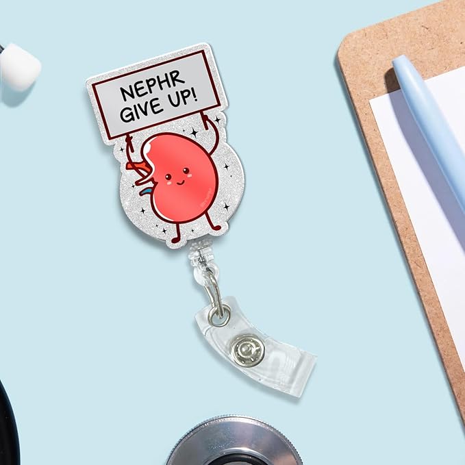 Funny Dialysis Badge Reel – Retractable Cute ID Badge Holder with Alligator Clip for Dialysis Nurse Technician Nephrologist, Nephr Give Up Gifts for Kidney Medical Student Doctor Nurse
