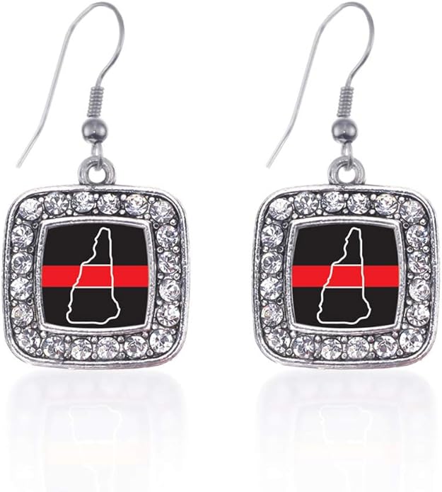 Inspired Silver - Silver Square Charm French Hook Drop Earrings with Cubic Zirconia Jewelry