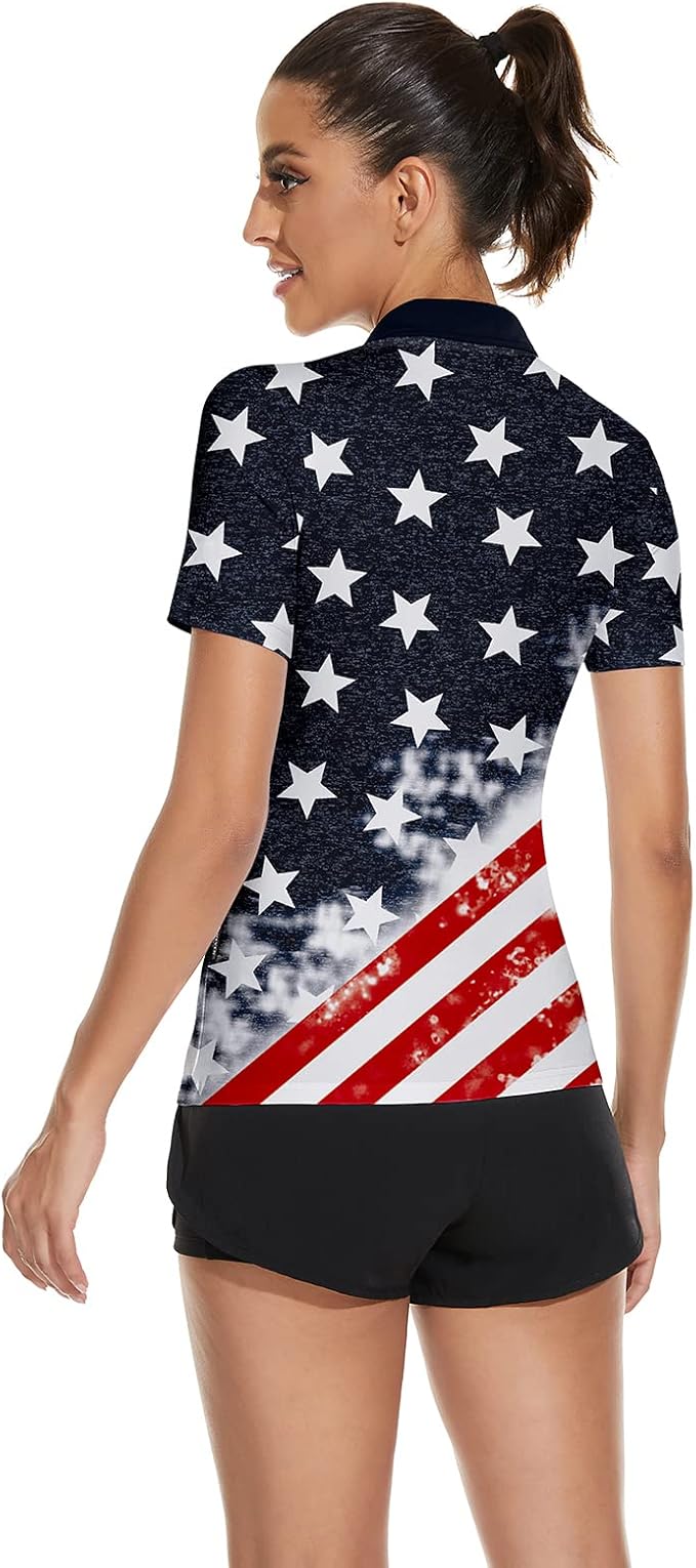 Women's Golf Shirt Short Sleeve Tennis Shirt Quarter Zip Golf Pullover Golf Polo Shirts Argyle Tops