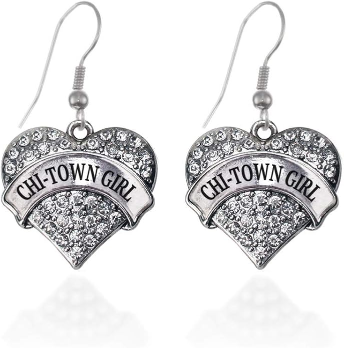 Inspired Silver - Silver Pave Heart Charm French Hook Drop Earrings with Cubic Zirconia Jewelry