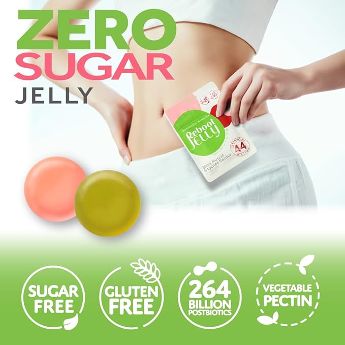 Korean Food Reboot Probiotic Jelly (27g*6pack) Postbiotics Gummies, K jelly, Korean jelly, No sugar, No fat, Gluten free, Vegetable Pectin, Lychee & Shine Muscat Flavor