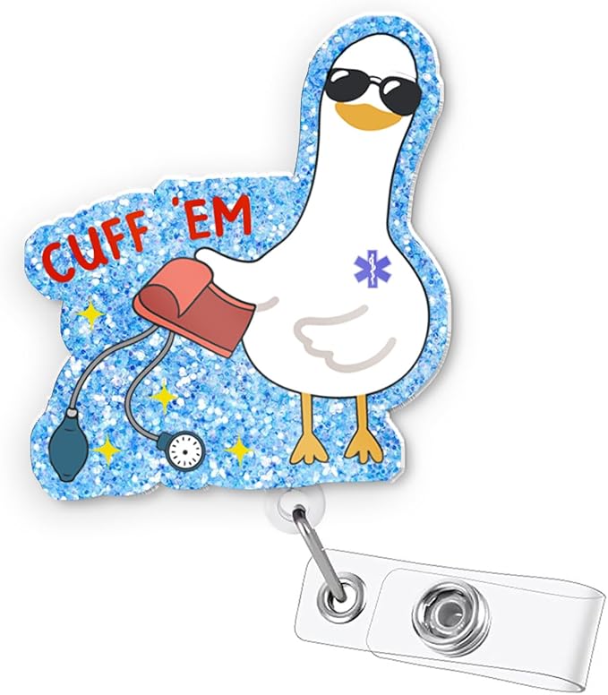Funny Nurse Badge Reel – Retractable Cute ID Badge Holder with Alligator Clip for Doctor, CNA, MA, LPN, EMT, Healthcare Worker – Cuff ’Em Appreciation Gift – Nurse Week Accessory