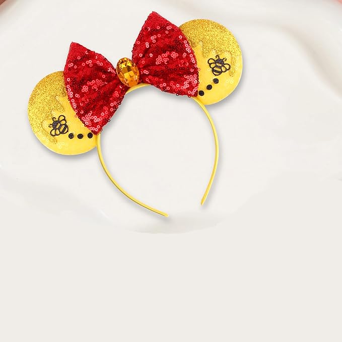 Sequin Mouse Ears Headbands for Women Girls Boys, Glitter Bows Headband for Kids Adults Birthday Party Costume Halloween