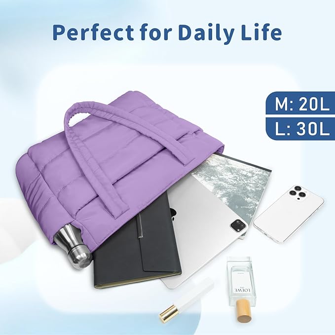 TOPDesign Puffer Tote Bag for Women, Lightweight Puffy Handbag with Compartments, Quilted Shoulder Bag for Work, Travel, Gym