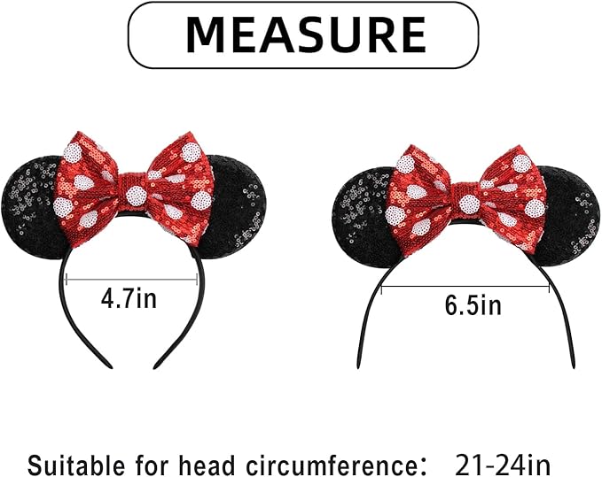 KARETT Sequins Mouse Ears Headband With Glitter Bow Princess Party Decorations For Girls Women