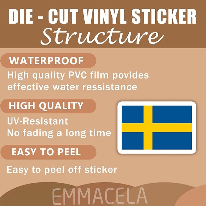 (3PCS) Sweden Flag stickers, Countries Flag Stickers - Waterproof Vinyl Decals For Laptops, Tumblers, Water Bottles, Books, Scrapbooks, Size 3 x 2 Inch
