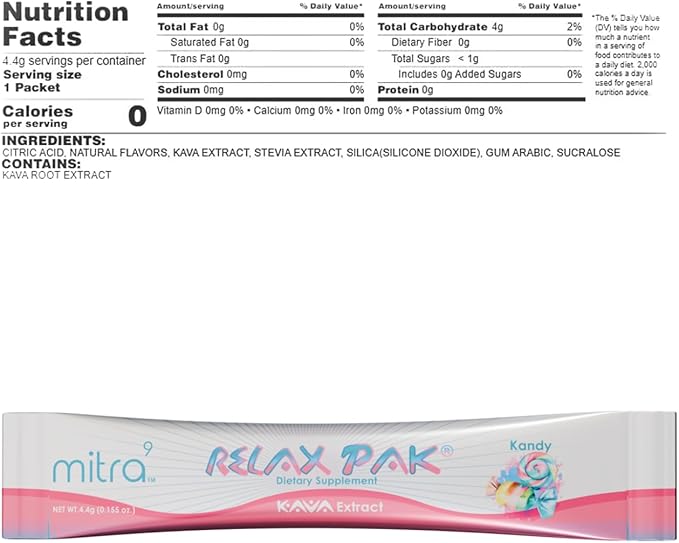 Mitra9 Kava Powder RelaxPak - Kandy Kava Extract Powder Packets | Mood Enhancer | Plant Based | Promotes Natural Calm & Clarity | Easy Open Single-Serving Stick (5)