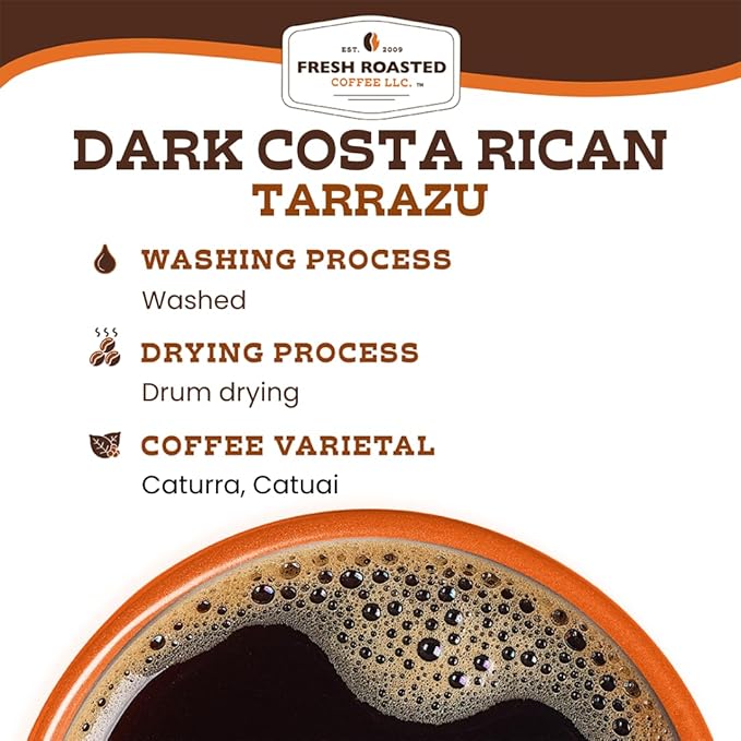 Fresh Roasted Coffee, Dark Costa Rica Tarrazu, Dark Roast, 24 Pods for K Cup Brewers