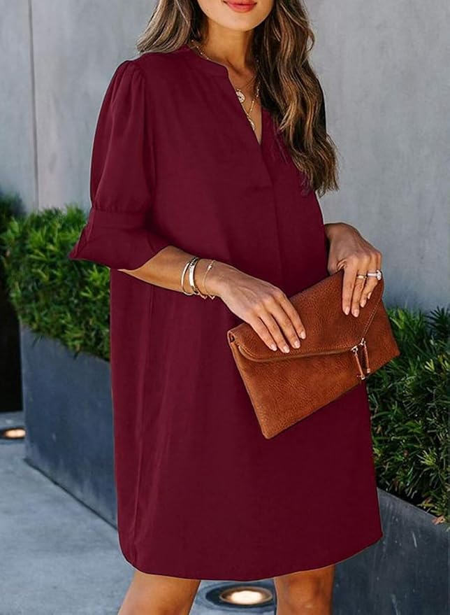 QACOHU Summer Dresses for Women V Neck Ruffle Short Sleeve Casual Shift Dress