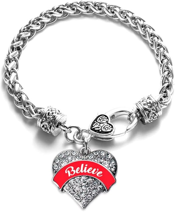 Inspired Silver - Silver Pave Heart Charm Bracelet with Cubic Zirconia Jewelry
