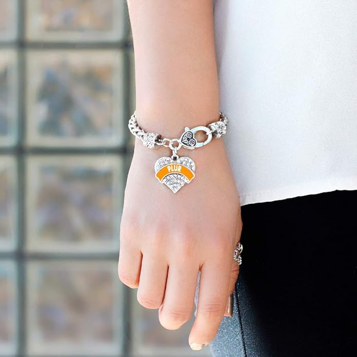 Inspired Silver - Silver Pave Heart Charm Bracelet with Cubic Zirconia Jewelry