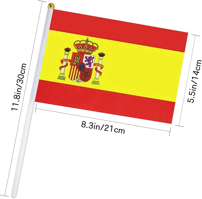 Spain Flag Small Spanish Flag 12 Pack Mini Hand Held Spanish Flags on Sticks for Party Parades Sports Events Patriotic Holiday Decorations
