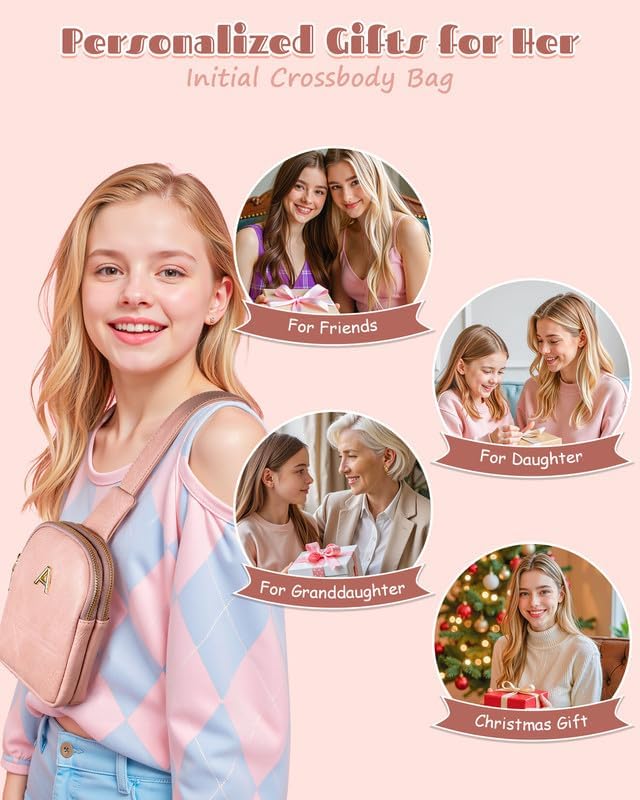 Gifts for Teen Girls, Initial Crossbody Bags for Women Girls, Lightweight Mini Shoulder Bag, Leather Waterproof Sling Bag, Monogrammed Gifts for Teens, Cute Trendy Stuff, Travel Essentials